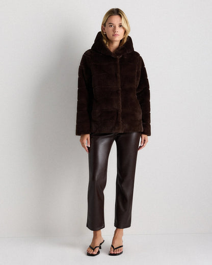 Hooded Faux Fur Jacket - XS / Black