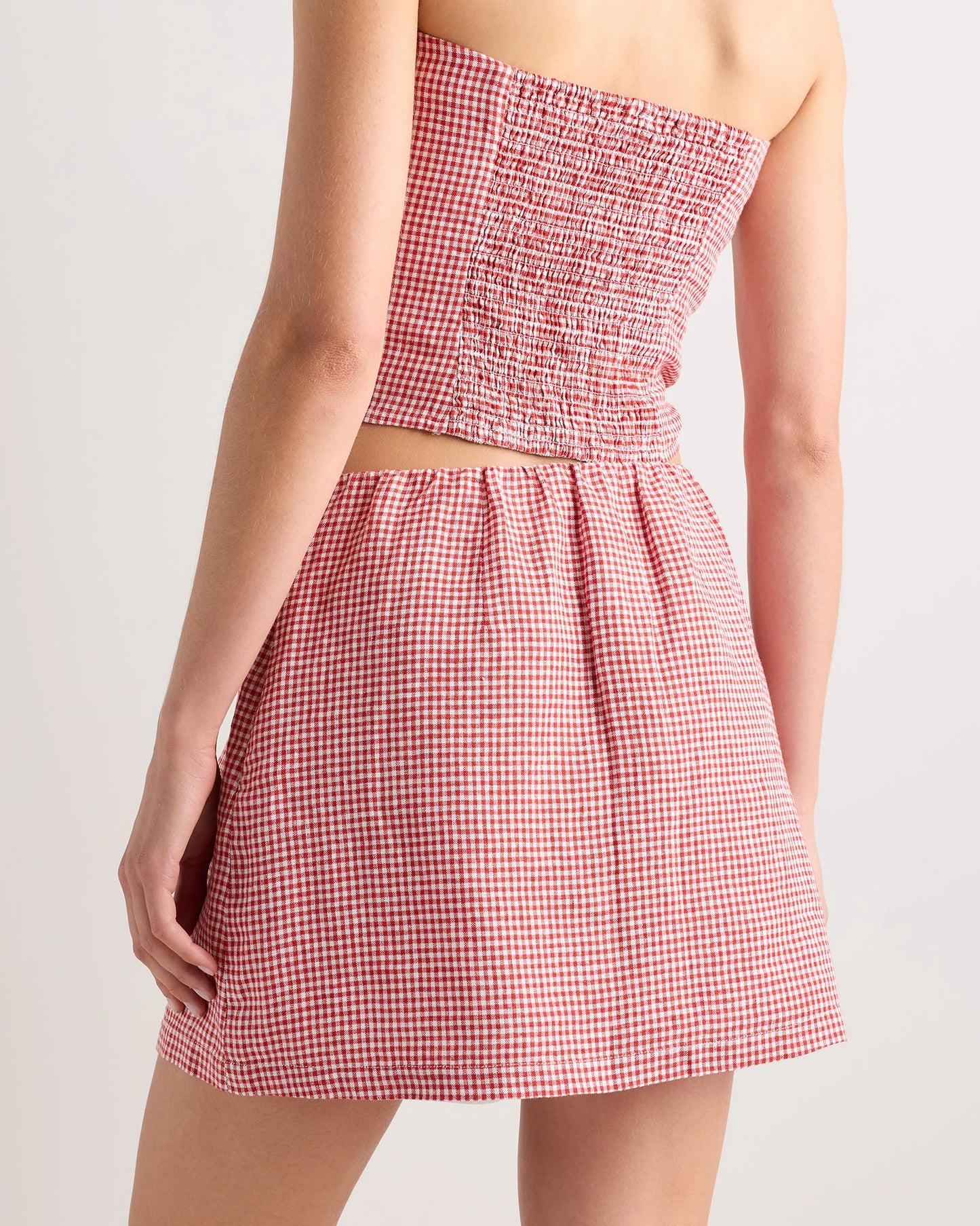 100% European Linen Skort - XS / Classic Mini Gingham