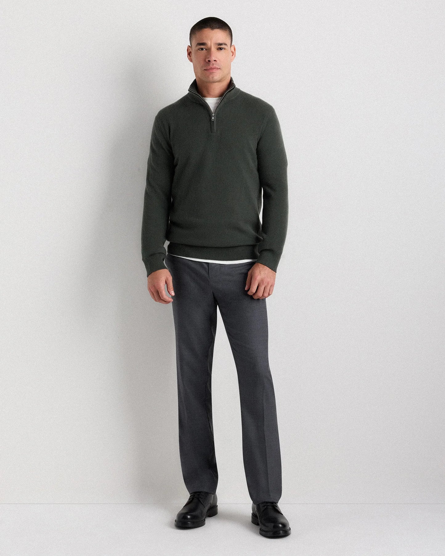Mongolian Cashmere Quarter Zip Sweater - S / Olive Twist