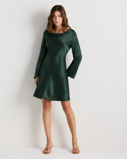 100% Washable Silk Long Sleeve Mini Dress - XS / Wine Tasting Red