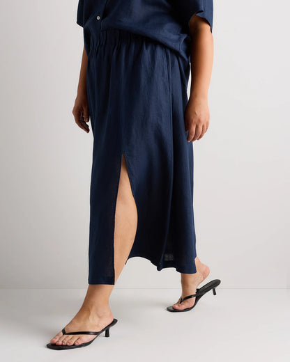 100% European Linen Maxi Skirt - 1X / Black