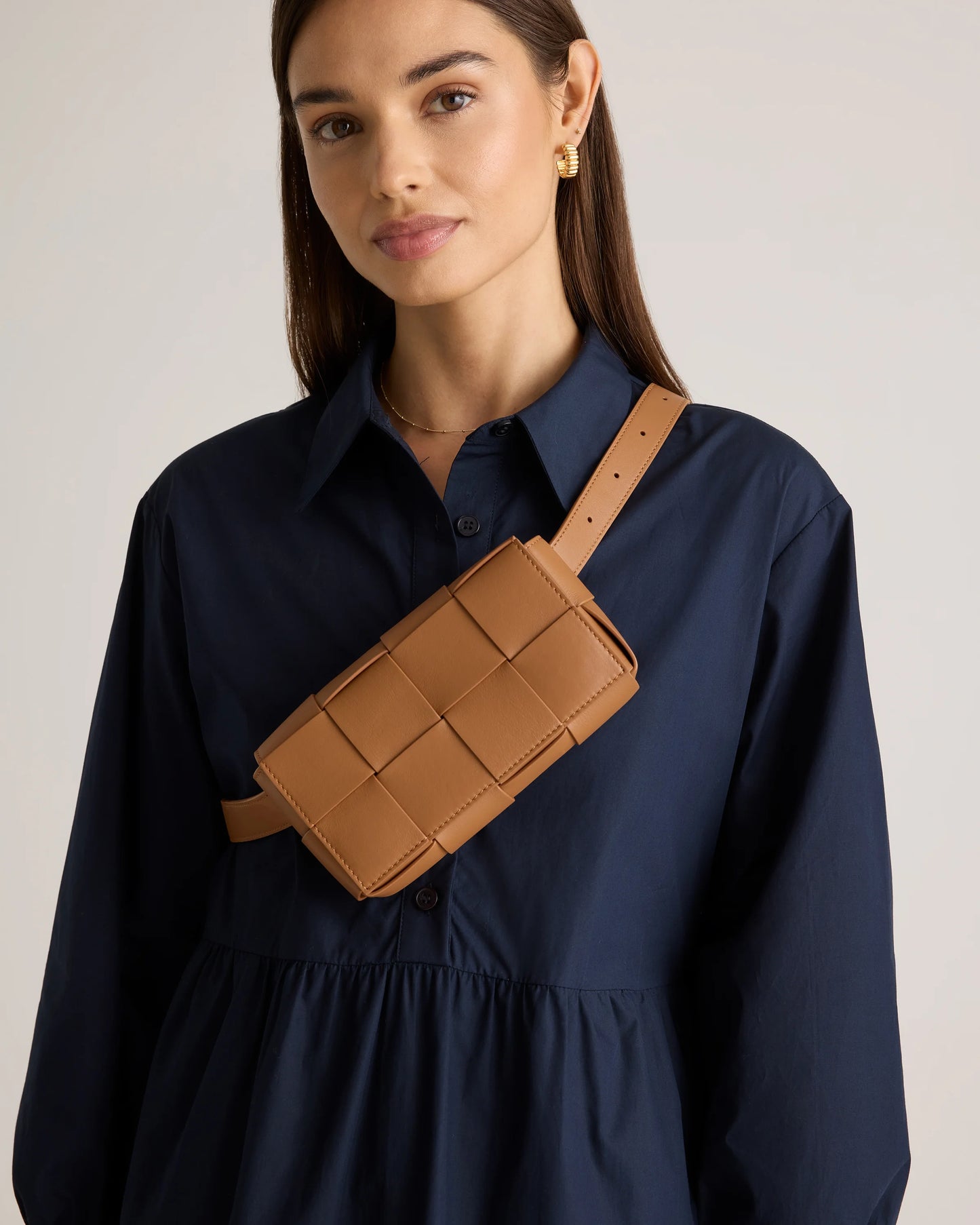 Italian Leather Handwoven Box Belt Bag - One Size / Black