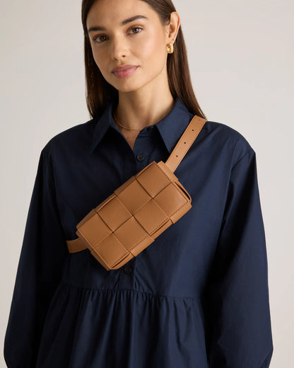 Italian Leather Handwoven Box Belt Bag - One Size / Black