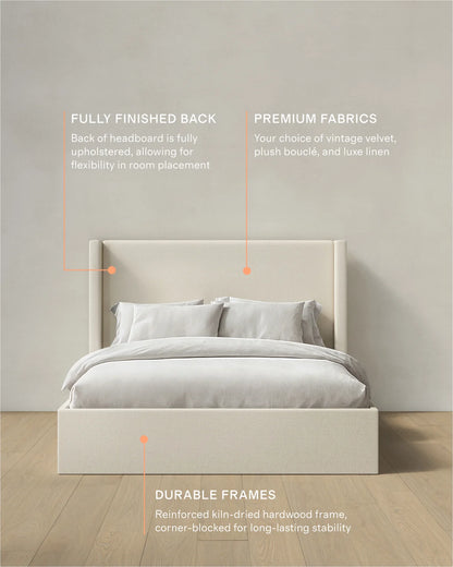 100% Linen Wingback Bed - Full / Canvas