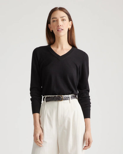 Lightweight Cotton Cashmere V-Neck Sweater - XS / Sugar Stone