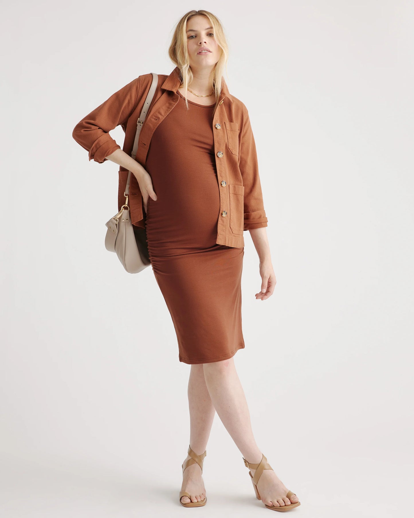 Tencel Jersey Maternity Ruched Dress - XS / Brown