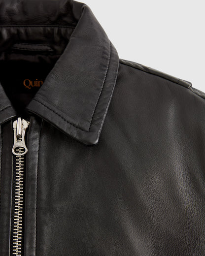 100% Washed Leather Bomber Jacket - XS / Black