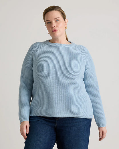 100% Organic Cotton Fisherman Crew Sweater - 1X / Blue Sapphire