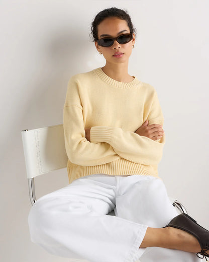 100% Organic Cotton Boyfriend Crew Sweater - XS / Buerre Yellow