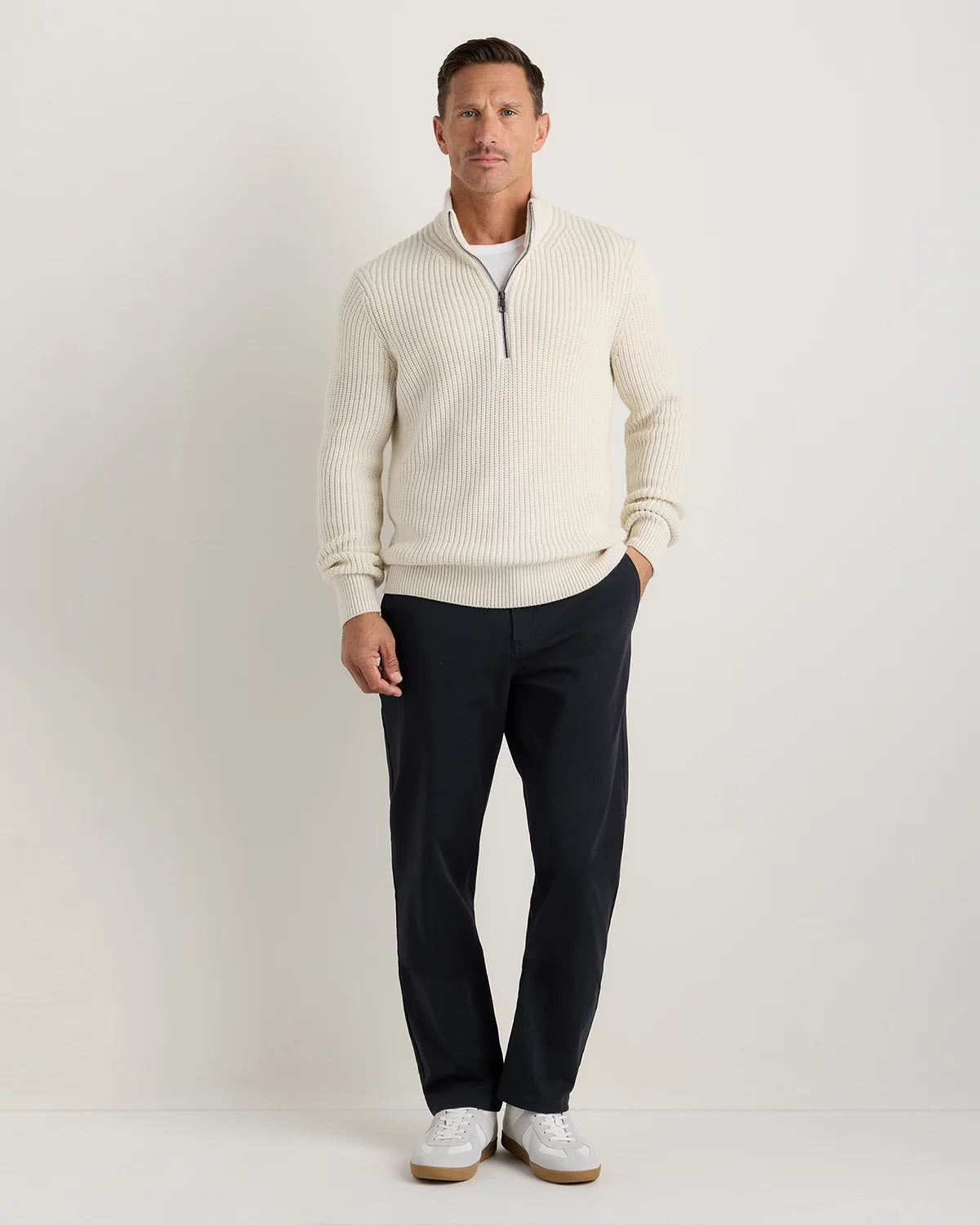 Australian Merino Wool Half Zip Sweater - S / Heather Bone