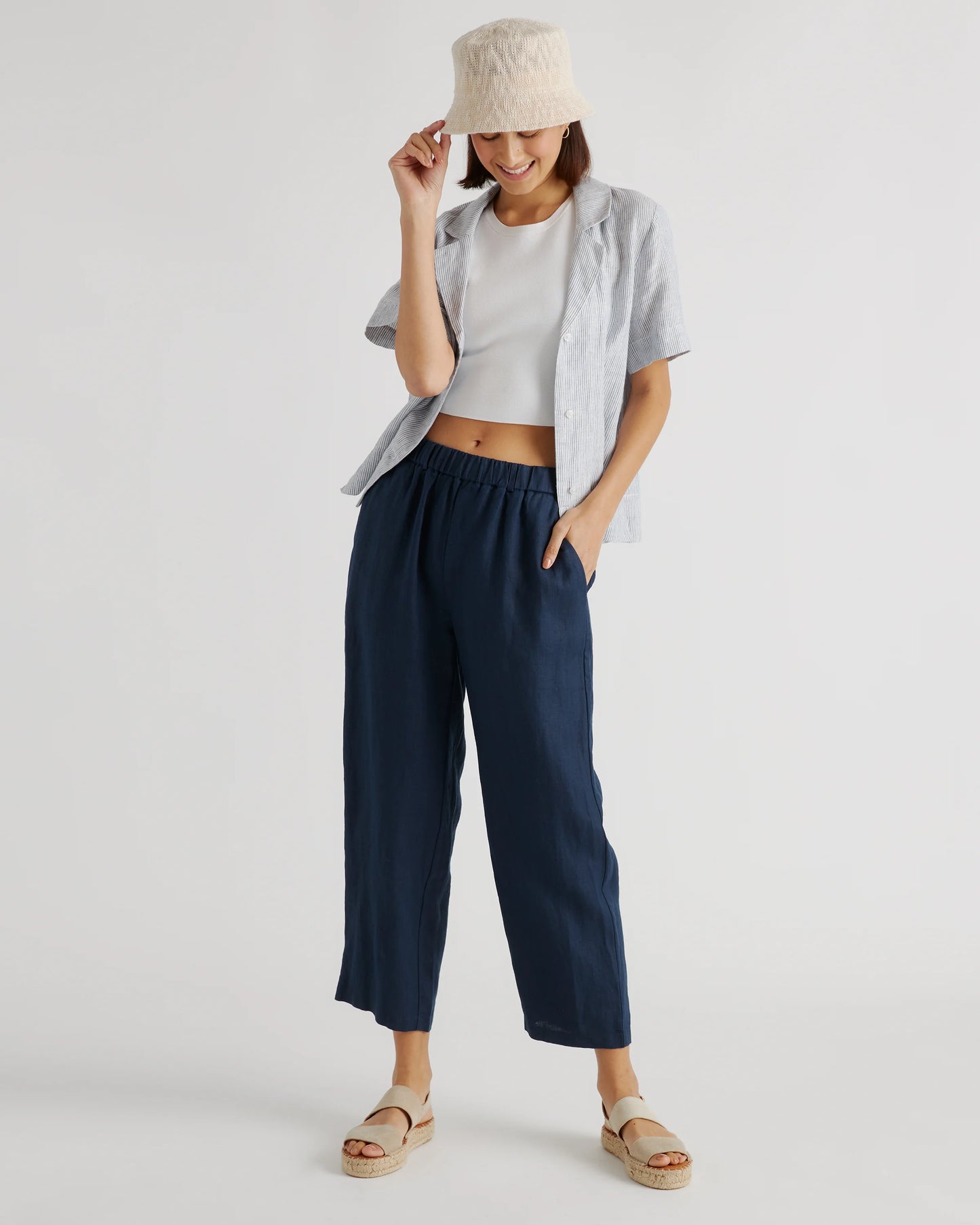 100% European Linen Pants - XS / White