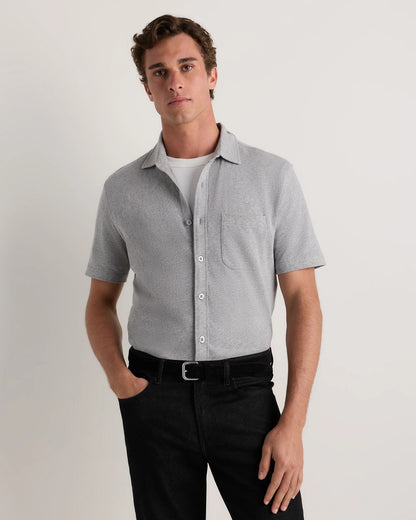 100% Organic Cotton Slub Short Sleeve Button Up Shirt - S / Heather Grey