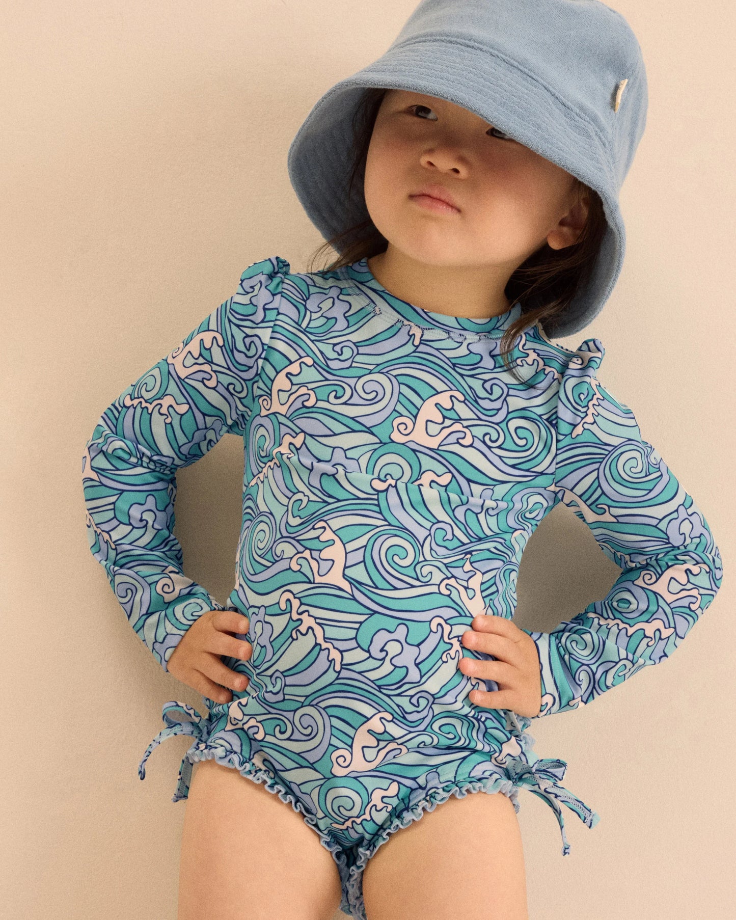 Long Sleeve Tie One-Piece Swimsuit - 0-3M / Soft Ditsy Floral