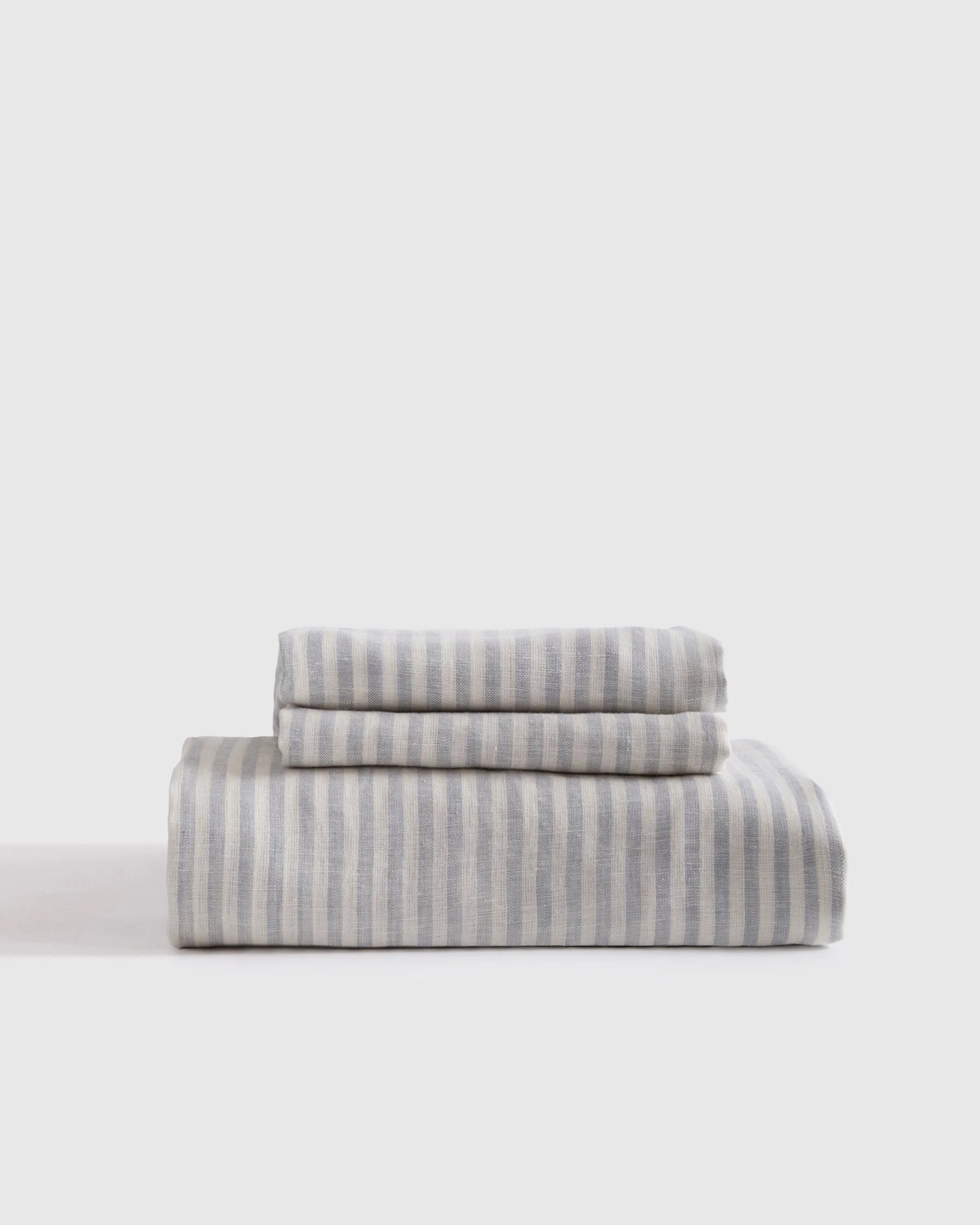 European Linen Stripe Fitted Sheet Set - Twin / Grey/White Stripe