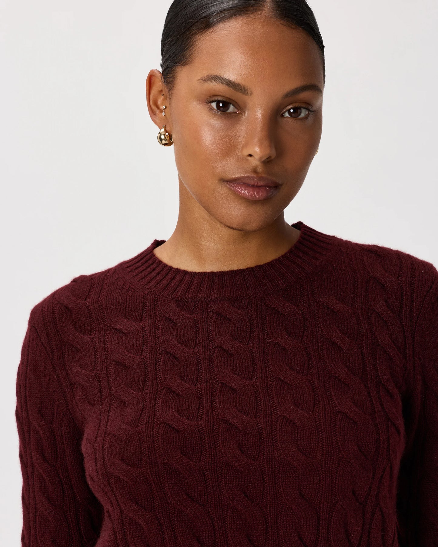 Mongolian Cashmere Shrunken Cable Crewneck Sweater - XS / Varsity Red