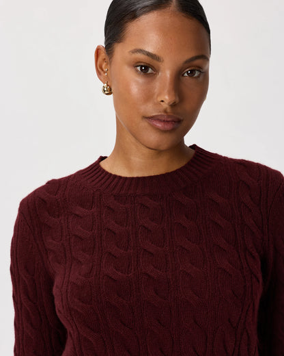Mongolian Cashmere Shrunken Cable Crewneck Sweater - XS / Varsity Red