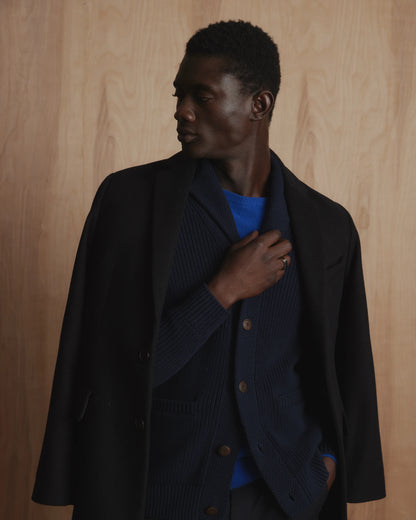 100% Organic Cotton Shawl-Collar Cardigan Sweater - S / Navy