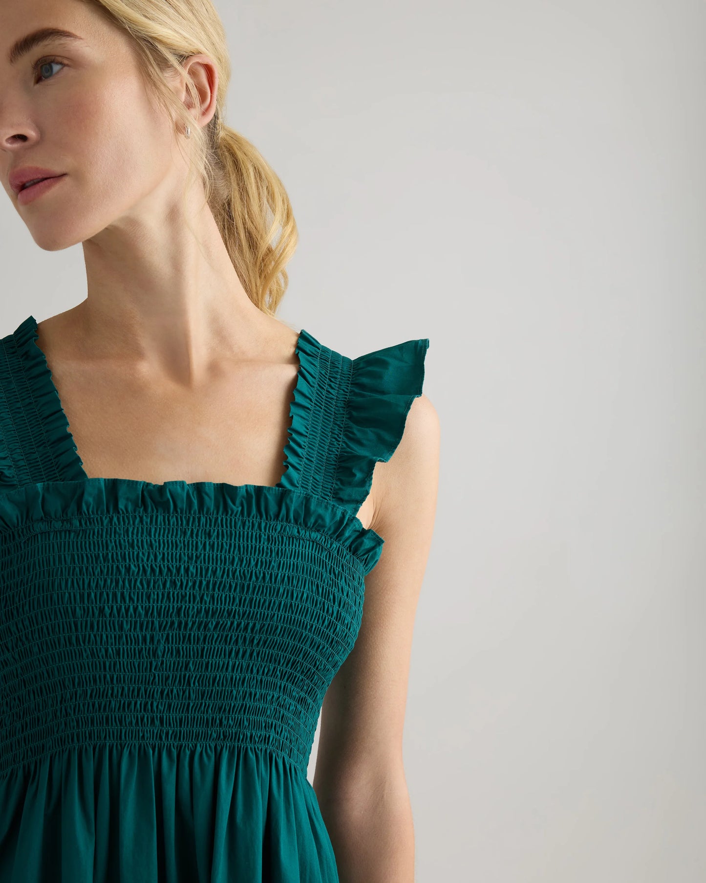 100% Organic Cotton Poplin Smocked Midi Dress - XS / Riviera Blue Heirloom Floral