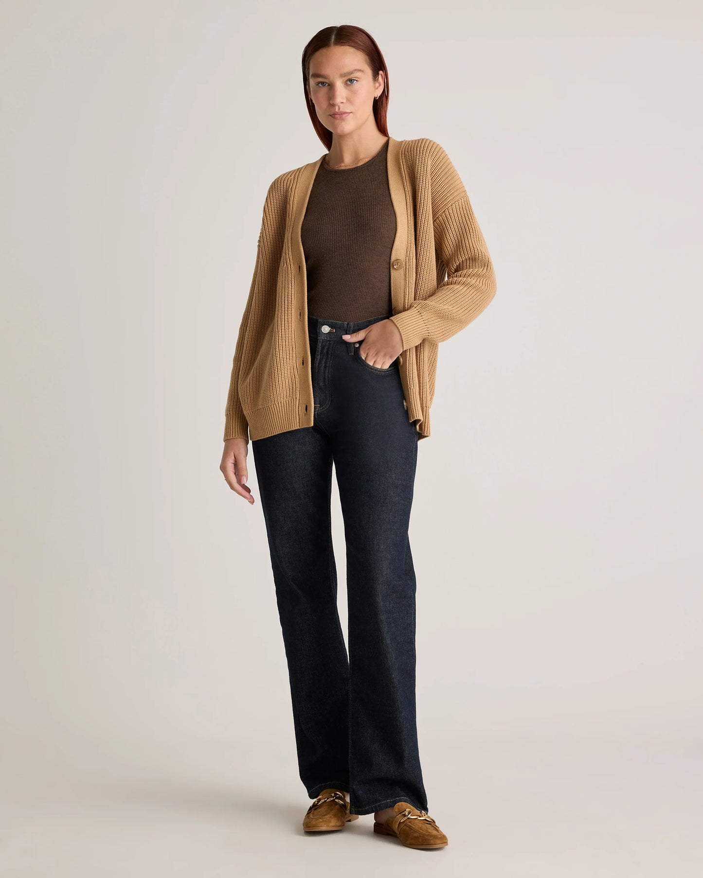 100% Organic Cotton Oversized Boyfriend Cardigan - XS / Speckled Beige