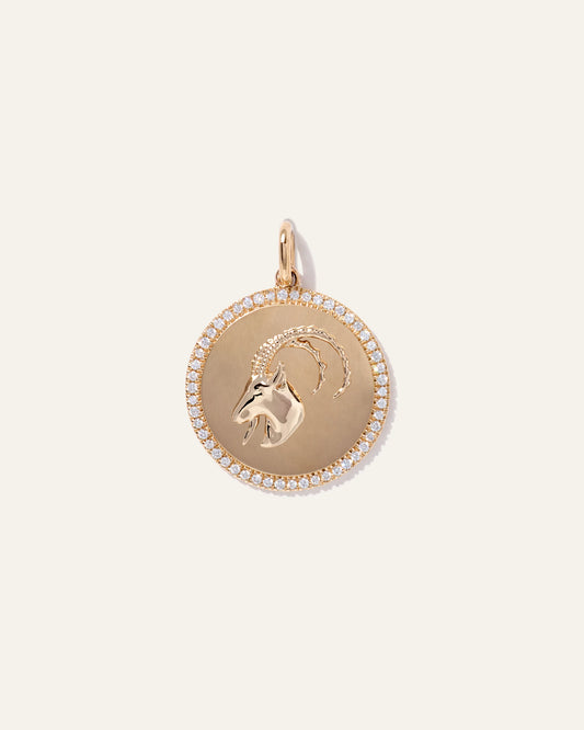 14K Gold Pave Zodiac Medallion Charm - One Size / Yellow Gold