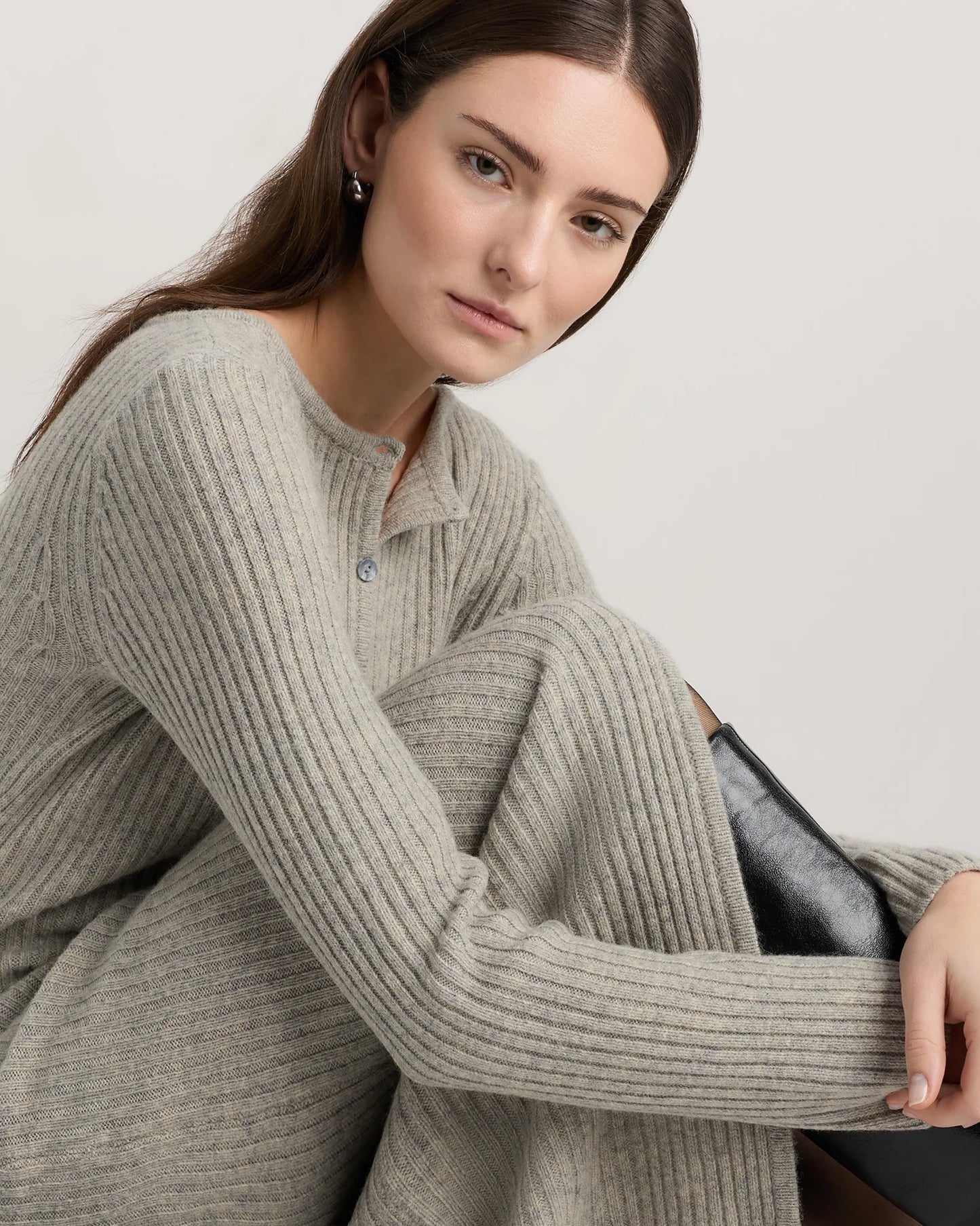 100% Yak Wool Ribbed Cardigan Sweater Dress - XS / Heather Brown