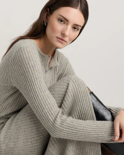 100% Yak Wool Ribbed Cardigan Sweater Dress - XS / Heather Brown