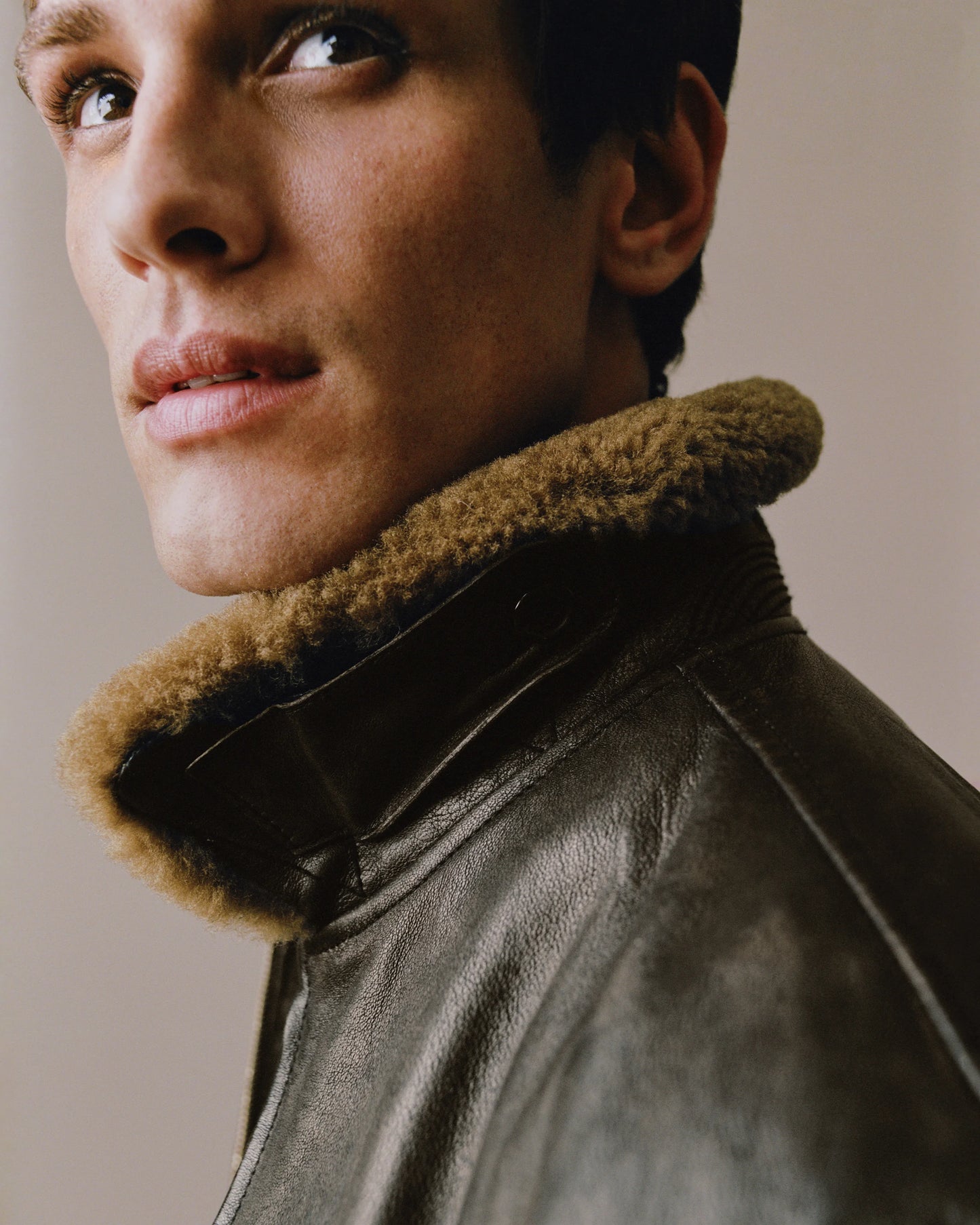 Shearling Collar Leather Flight Jacket - S / True Black