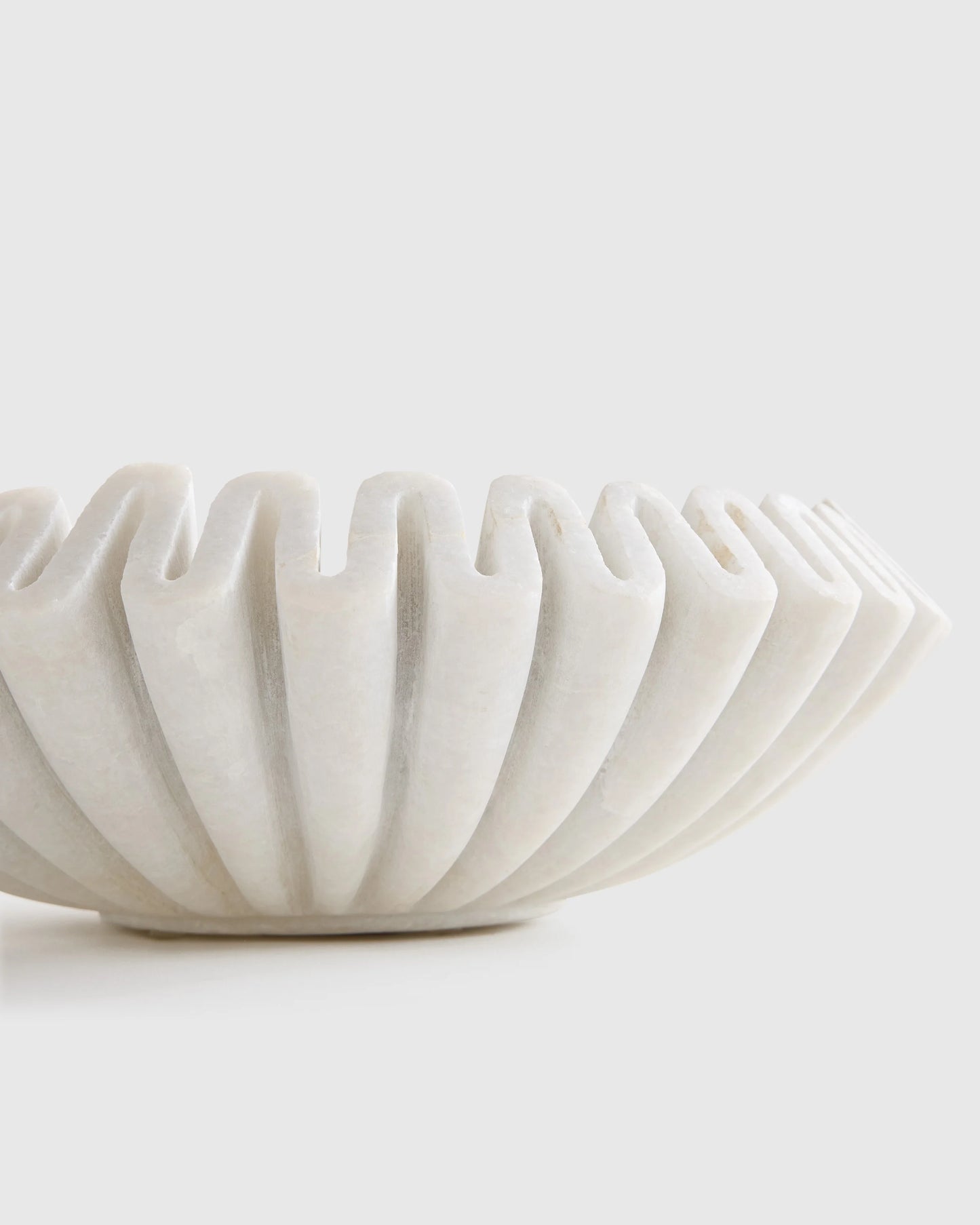 Handcrafted Fluted Marble Decorative Bowl - Large / White