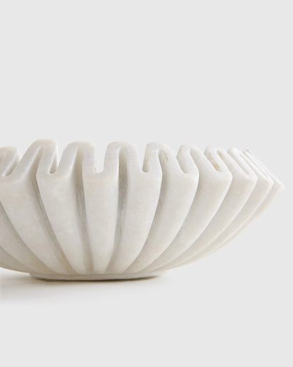 Handcrafted Fluted Marble Decorative Bowl - Large / White