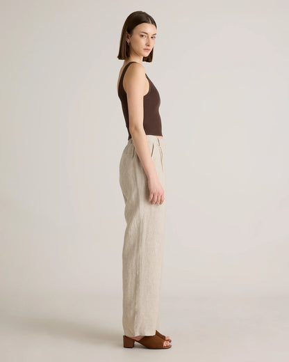 100% European Linen Pleated Trouser - 6 / Deep Navy