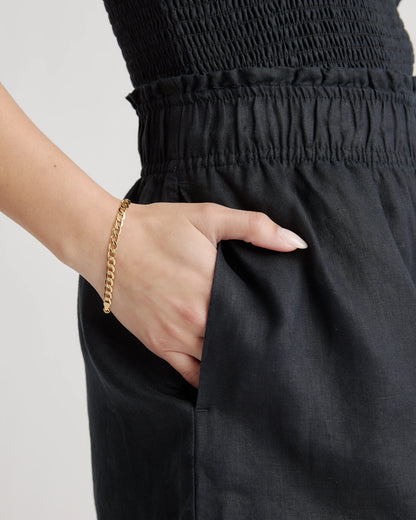 100% European Linen High Waisted Shorts - XS / Sky Blue Mariner Stripe