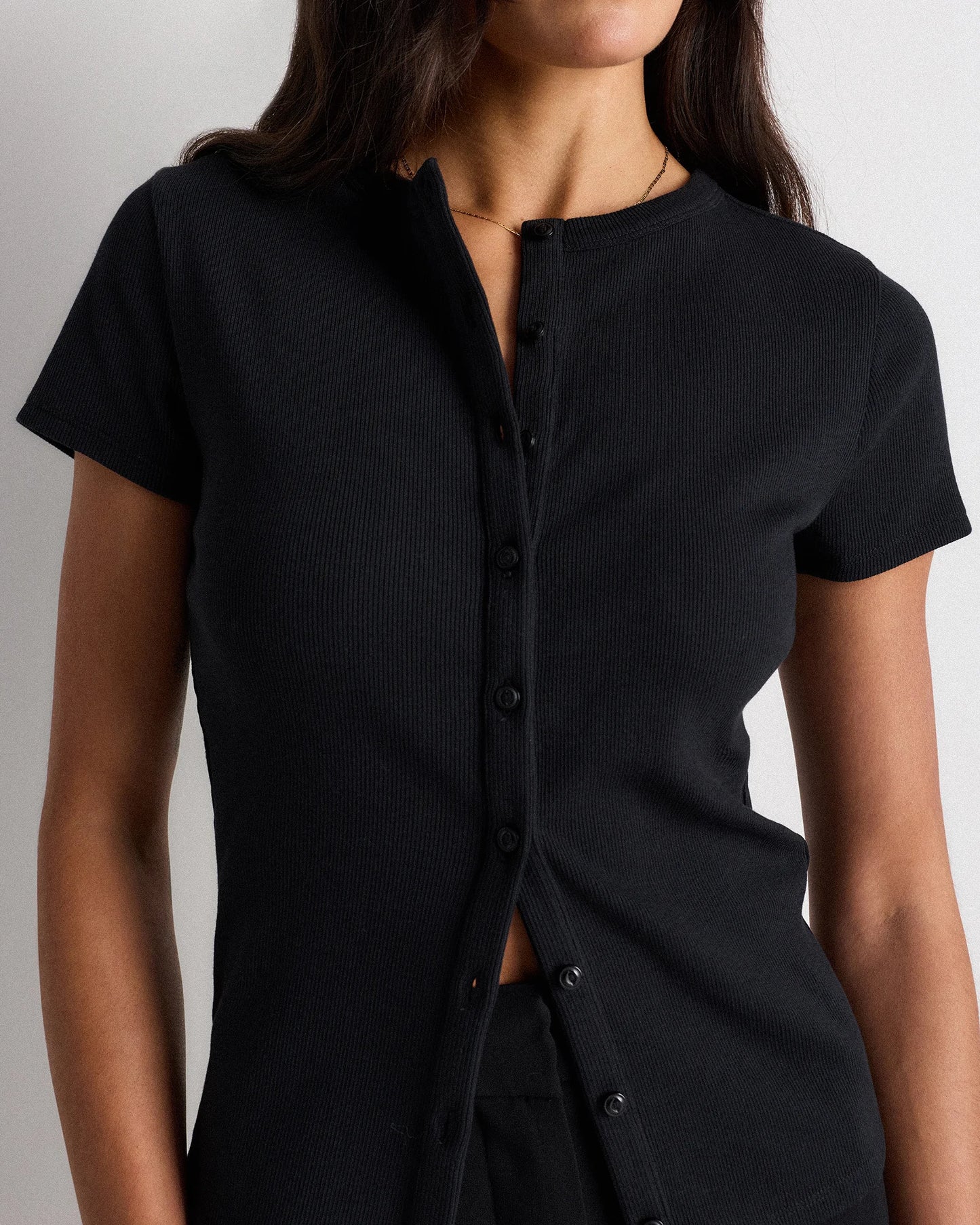 Organic Cotton Micro-Rib Button Tee - XS / Soft White