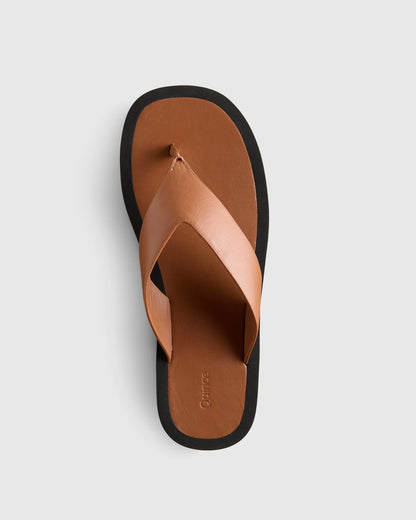 Italian Leather Thong Platform Sandal - 5 / Cognac