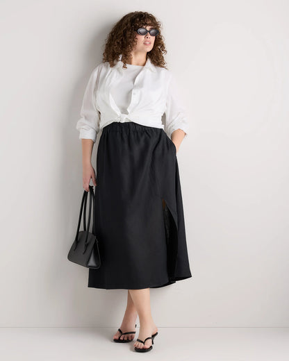 100% European Linen Maxi Skirt - 1X / Black
