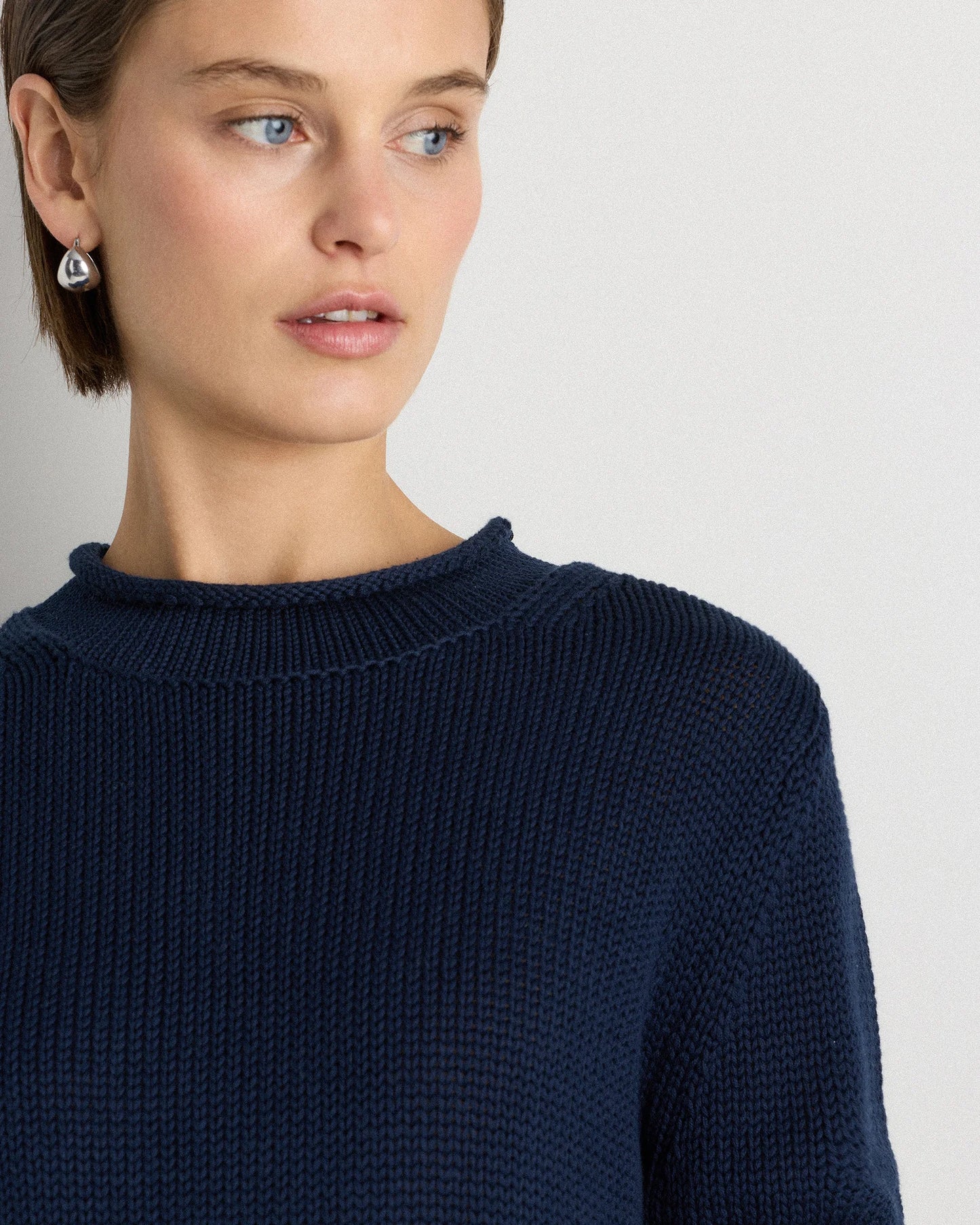 100% Organic Cotton Roll Neck Sweater - XS / Cornflower Mini Stripe