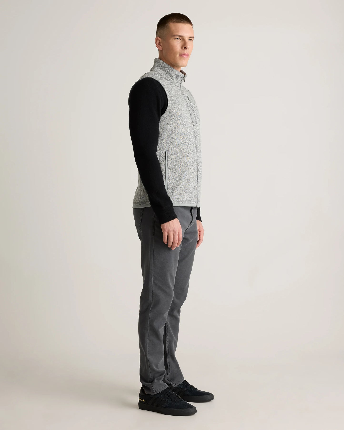 Sweater-Knit Fleece Full-Zip Vest - S / Heather Mineral Green