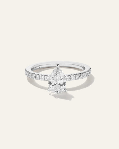 Lab Grown Diamond Pear Petite Pave Engagement Ring - 1ct - 4 / Yellow Gold