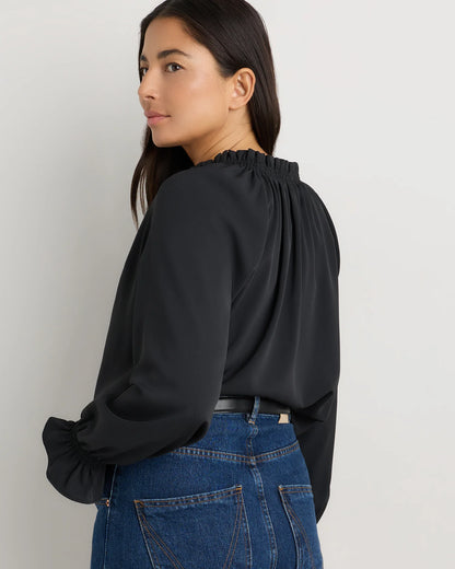 Drapey Chiffon Split Neck Long Sleeve Blouse - XS / Barolo Burgundy