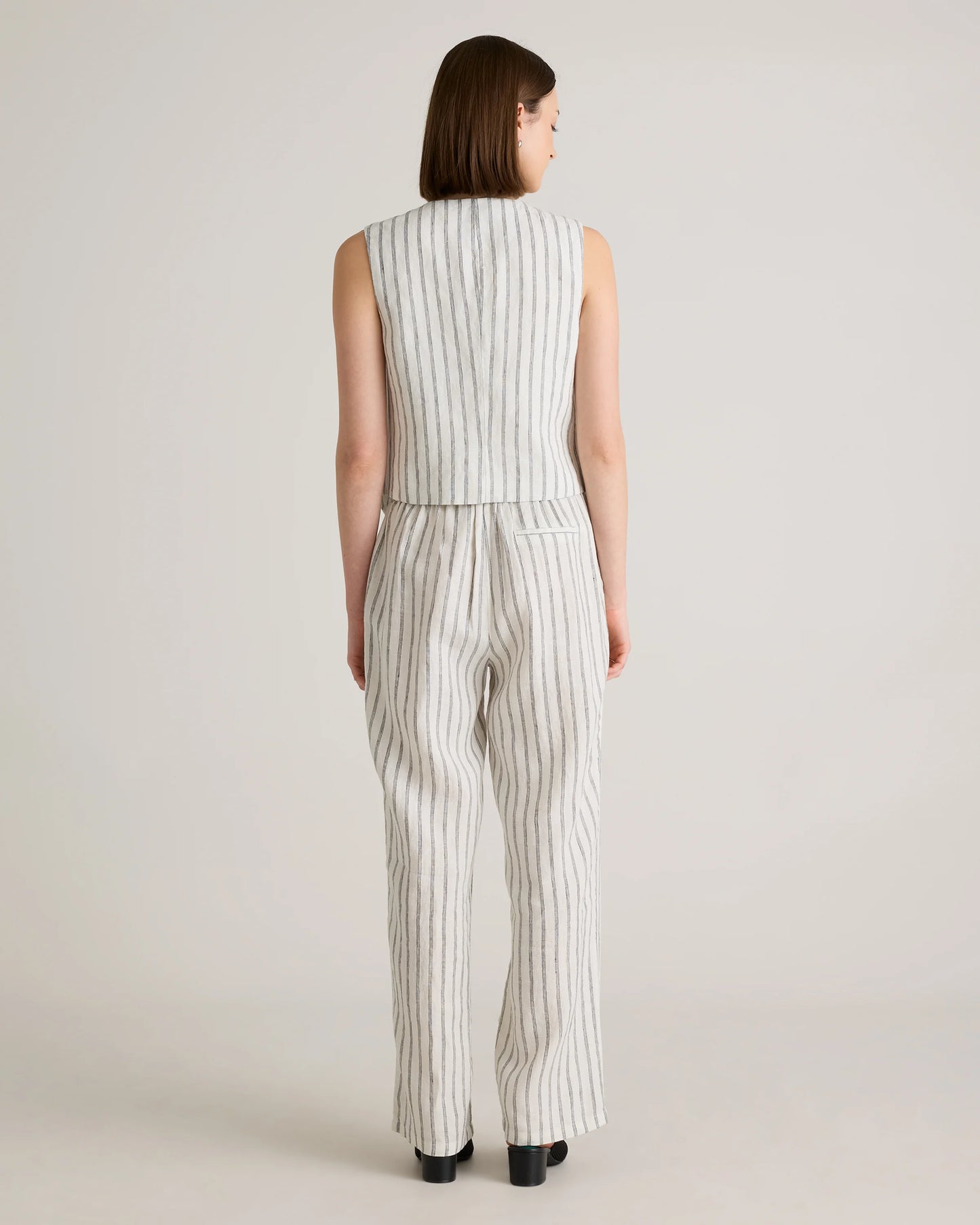 100% European Linen Vest - XS / Blue Pinstripe