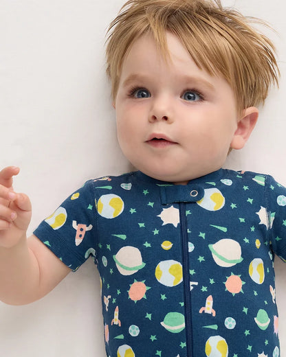100% Organic Cotton Shortie Onesie Pajama - 0-3M / Animal Faces