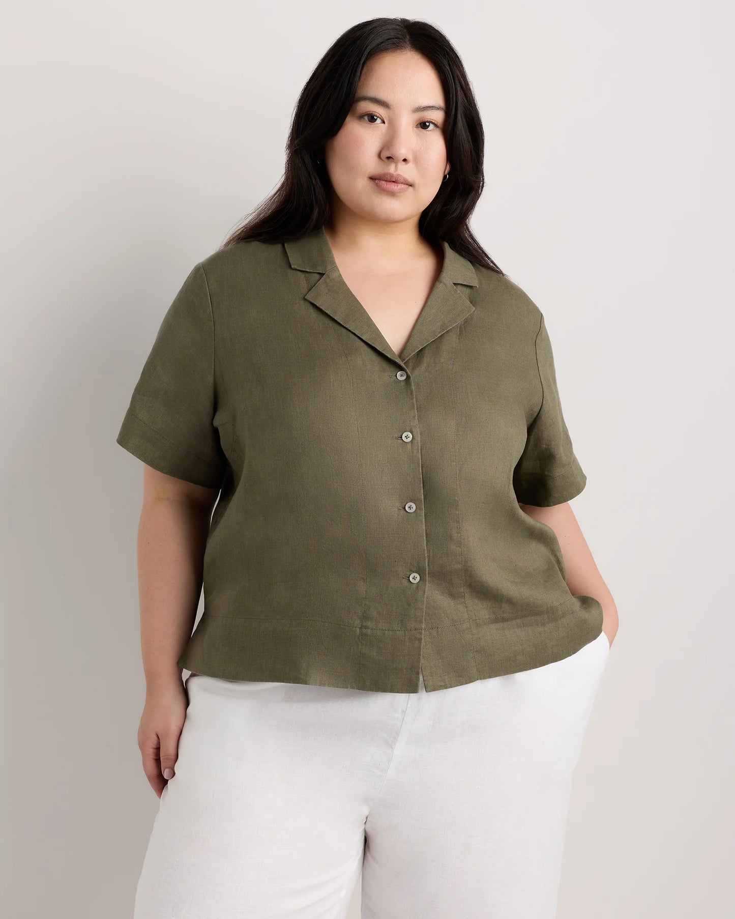 100% European Linen Short Sleeve Shirt - 1X / Flax