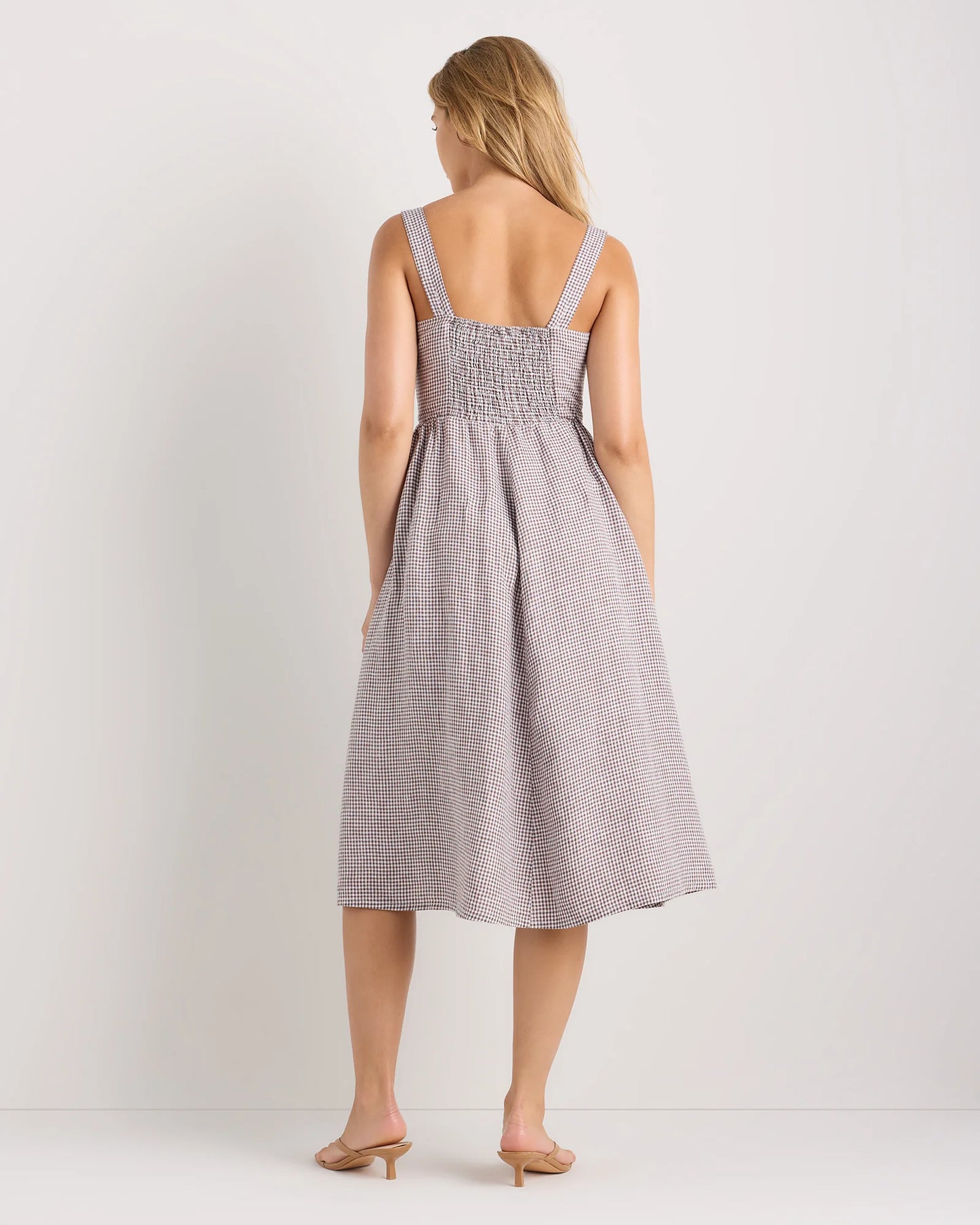 100% European Linen Fit & Flare Midi Dress - XS / Brick Red Heirloom Floral
