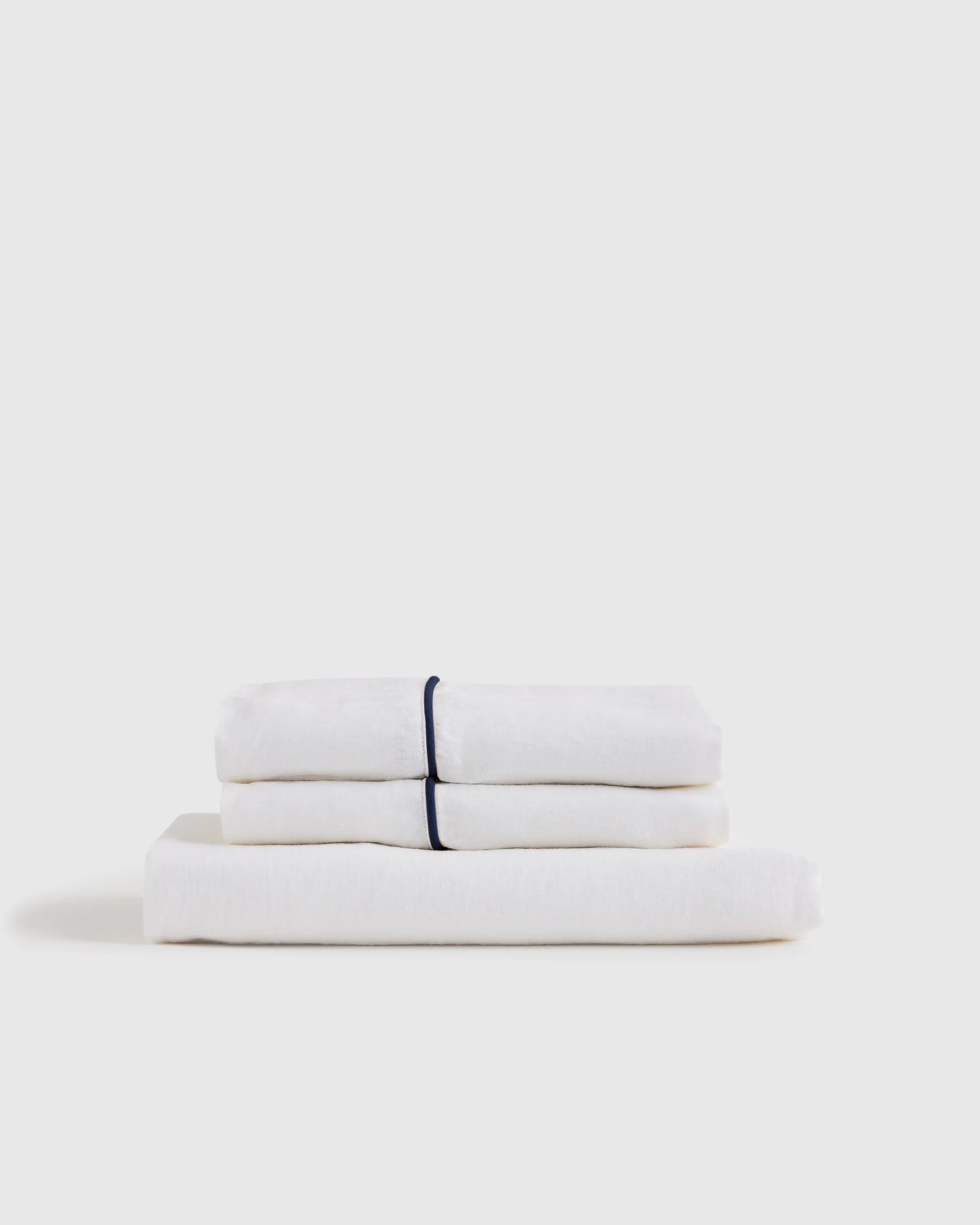European Linen Piped Fitted Sheet Set - Twin / Mist/White