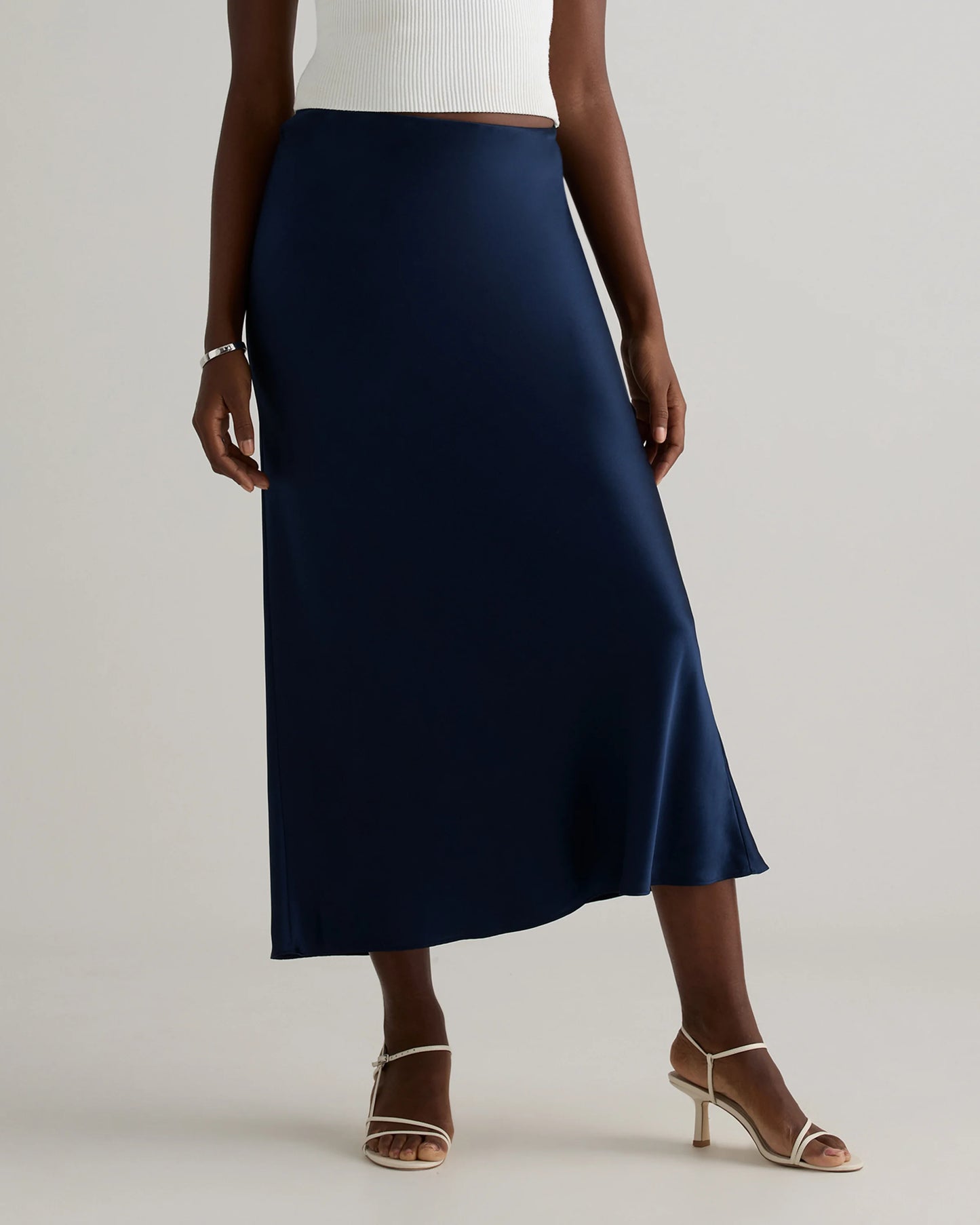 100% Washable Silk Maxi Skirt - XS / Navy