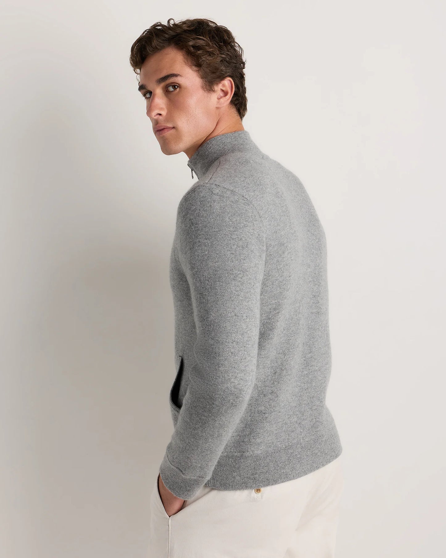 100% Reversible Cashmere Full Zip Sweater - S / Black/Charcoal