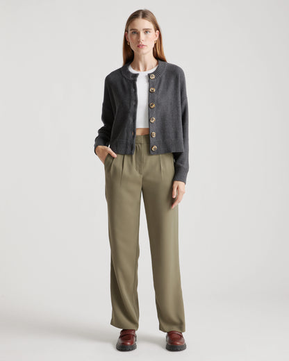 100% Organic Cotton Cropped Cardigan - XS / Heather Brown