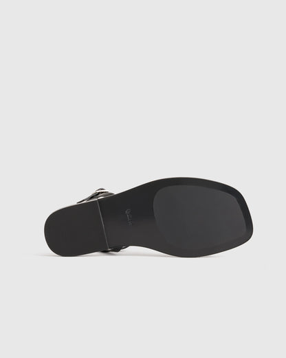 Italian Leather Ankle Strap Flat Sandal - 5 / Black