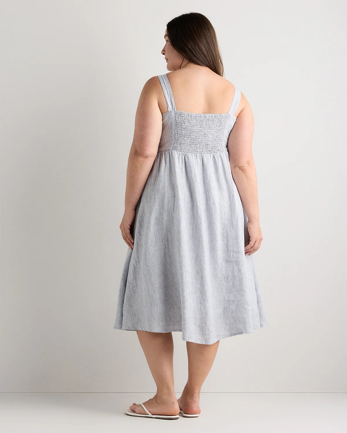 100% European Linen Fit & Flare Midi Dress - 1X / Chile