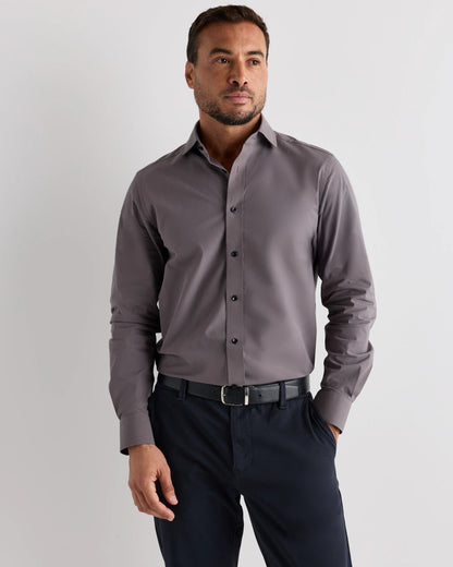 Organic Cotton Stretch Poplin Dress Shirt - S / White/Navy Minigrid
