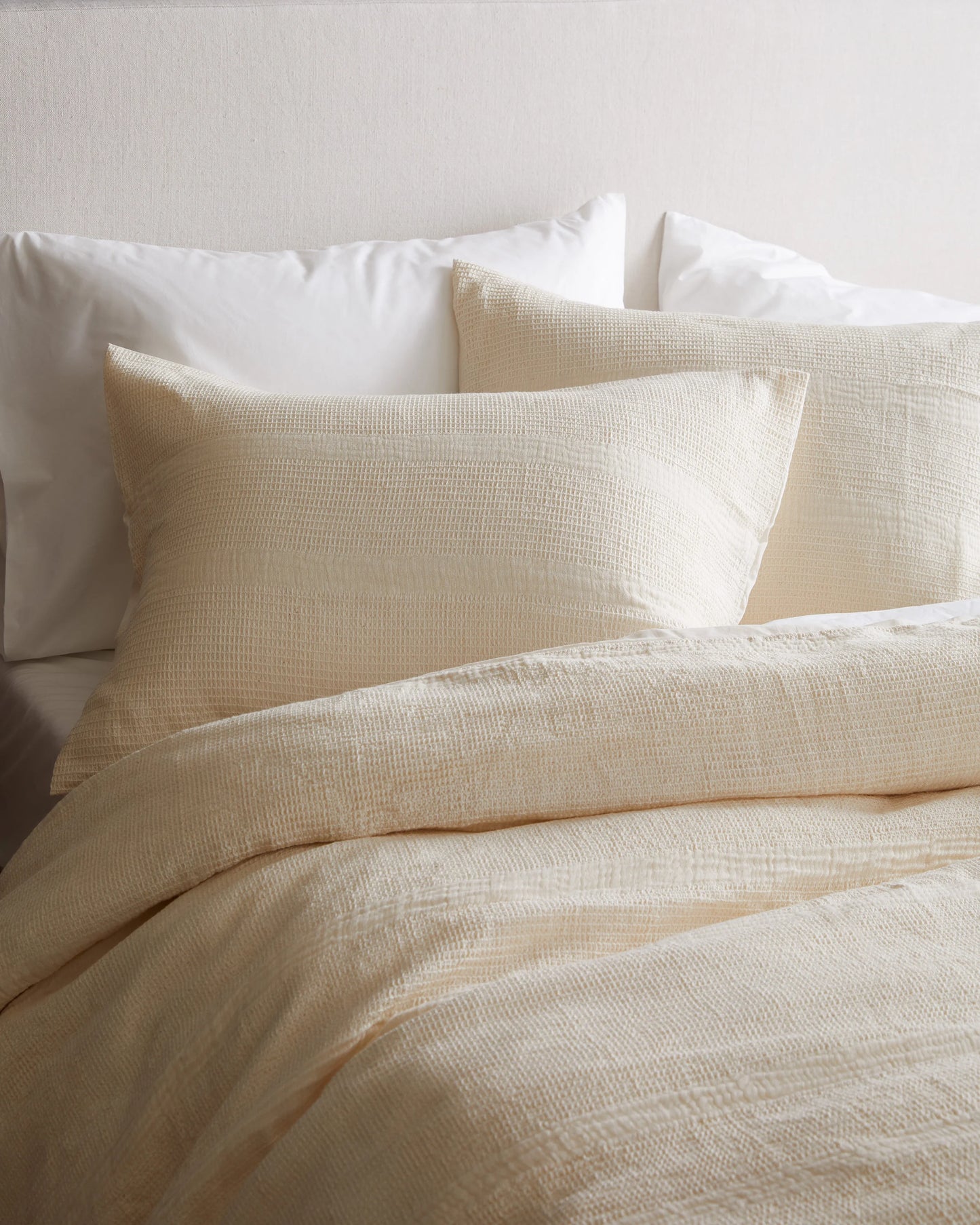 Organic Cotton Waffle Stripe Sham Set - Standard / Sand